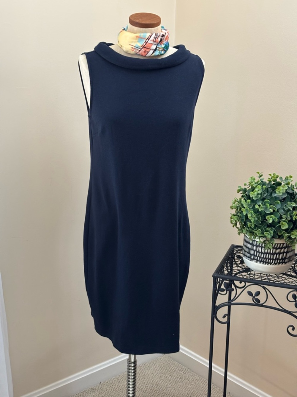 Talbots Navy Sleeveless Cowl-Neck Midi Dress